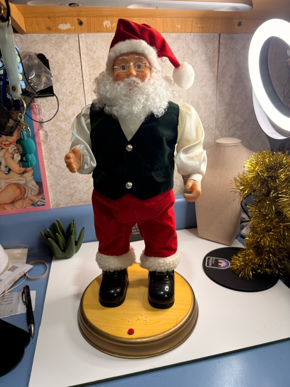 Festive Red Santa Figure with Velvet Vest - Holiday Home Decor